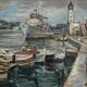 Painting / oil on canvas Art Deco period circa 1940 port view