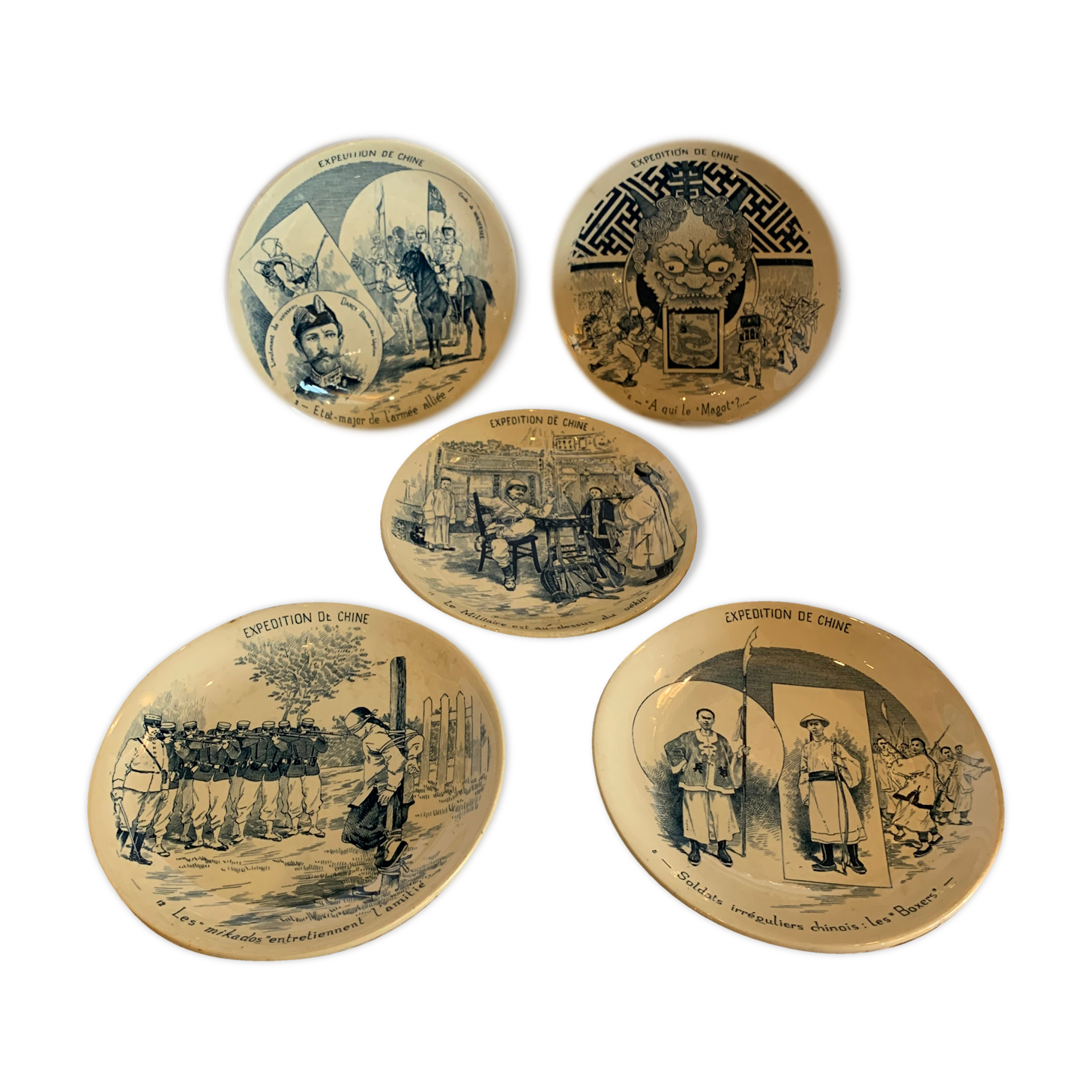 5 sarreguemine themed plates "Theme China"