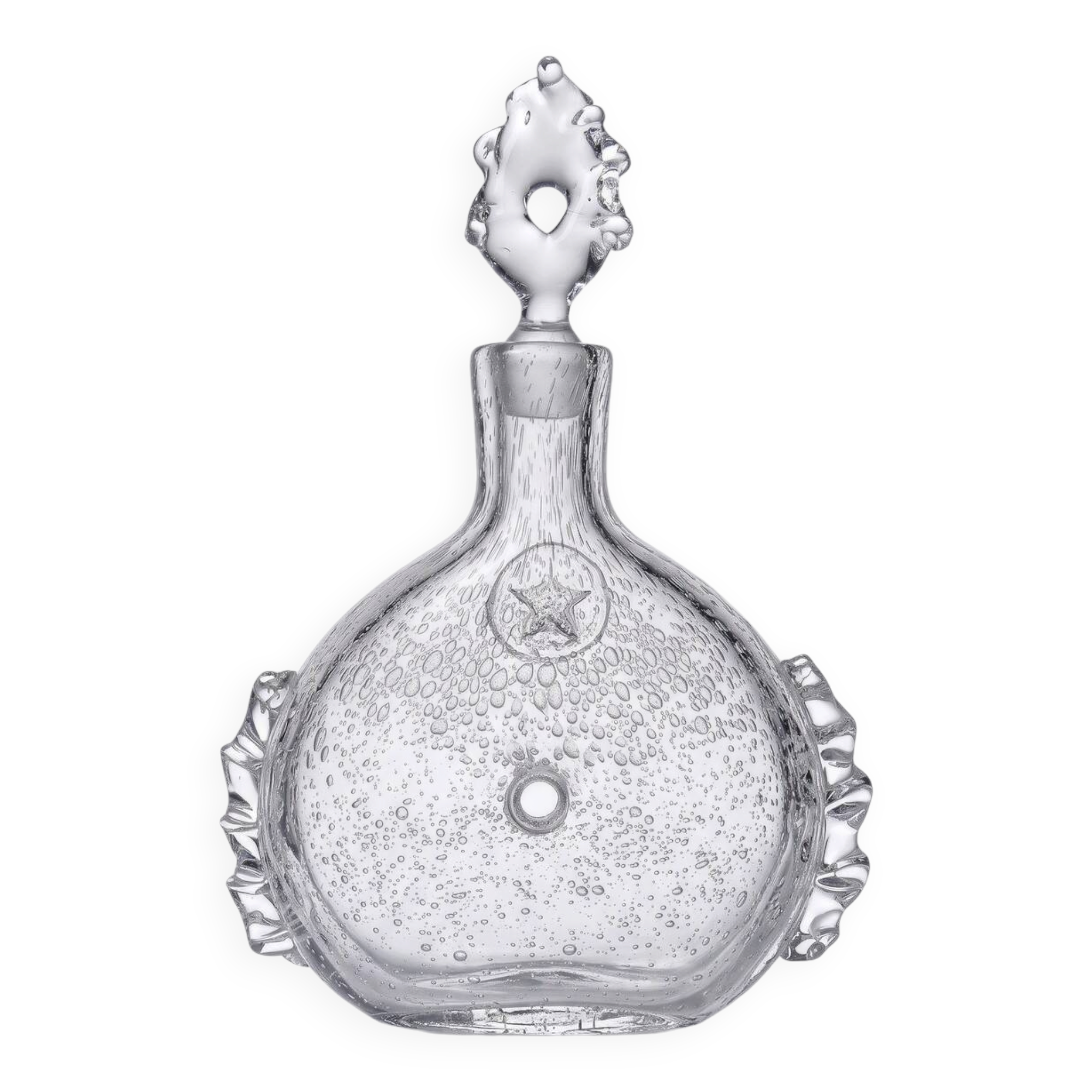 Cognac carafe Daum France Lorraine cross in bubbled crystal, 1960s-70s.
