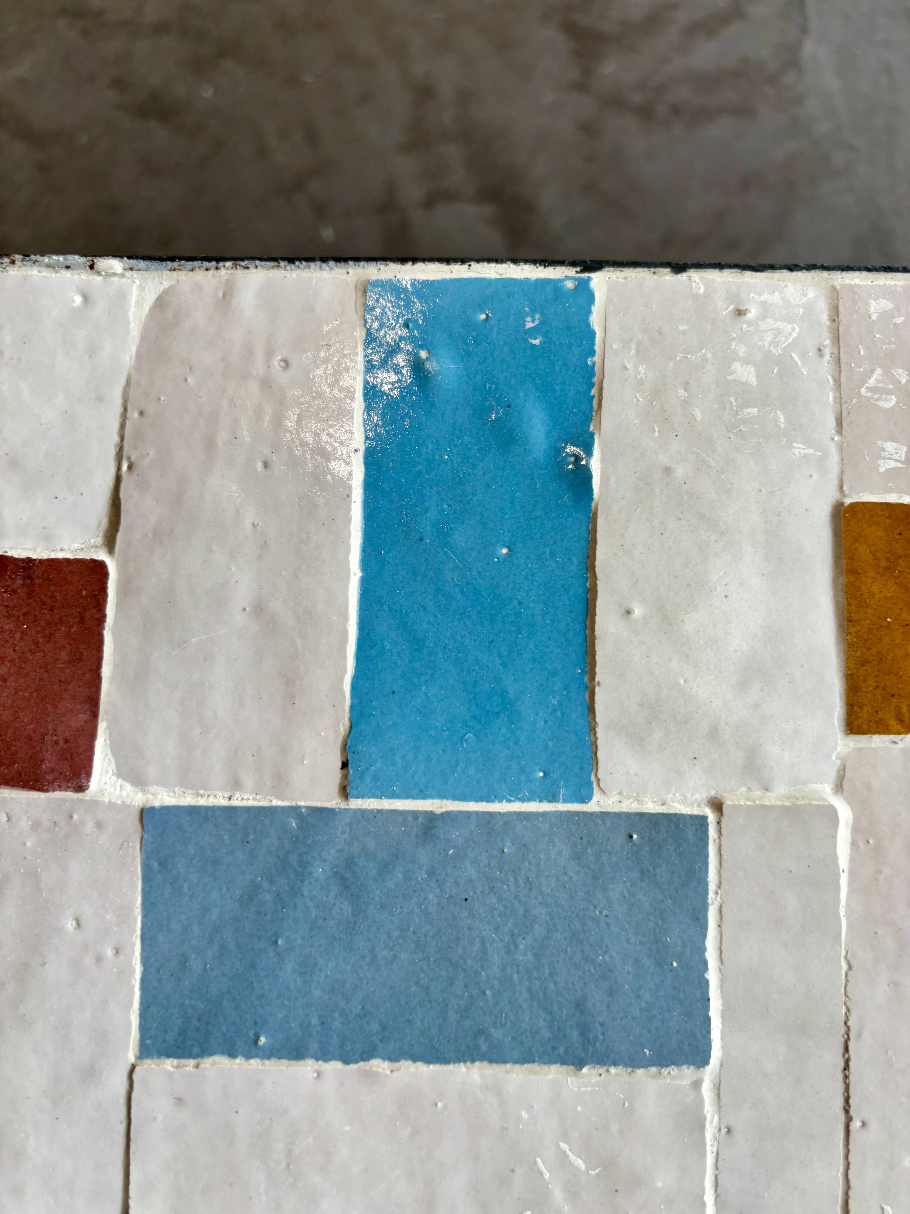 Square coffee table in multicoloured zellige, handcrafted in Morocco.