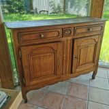 Old low buffet, 19th in rustic solid oak, carved and molded
