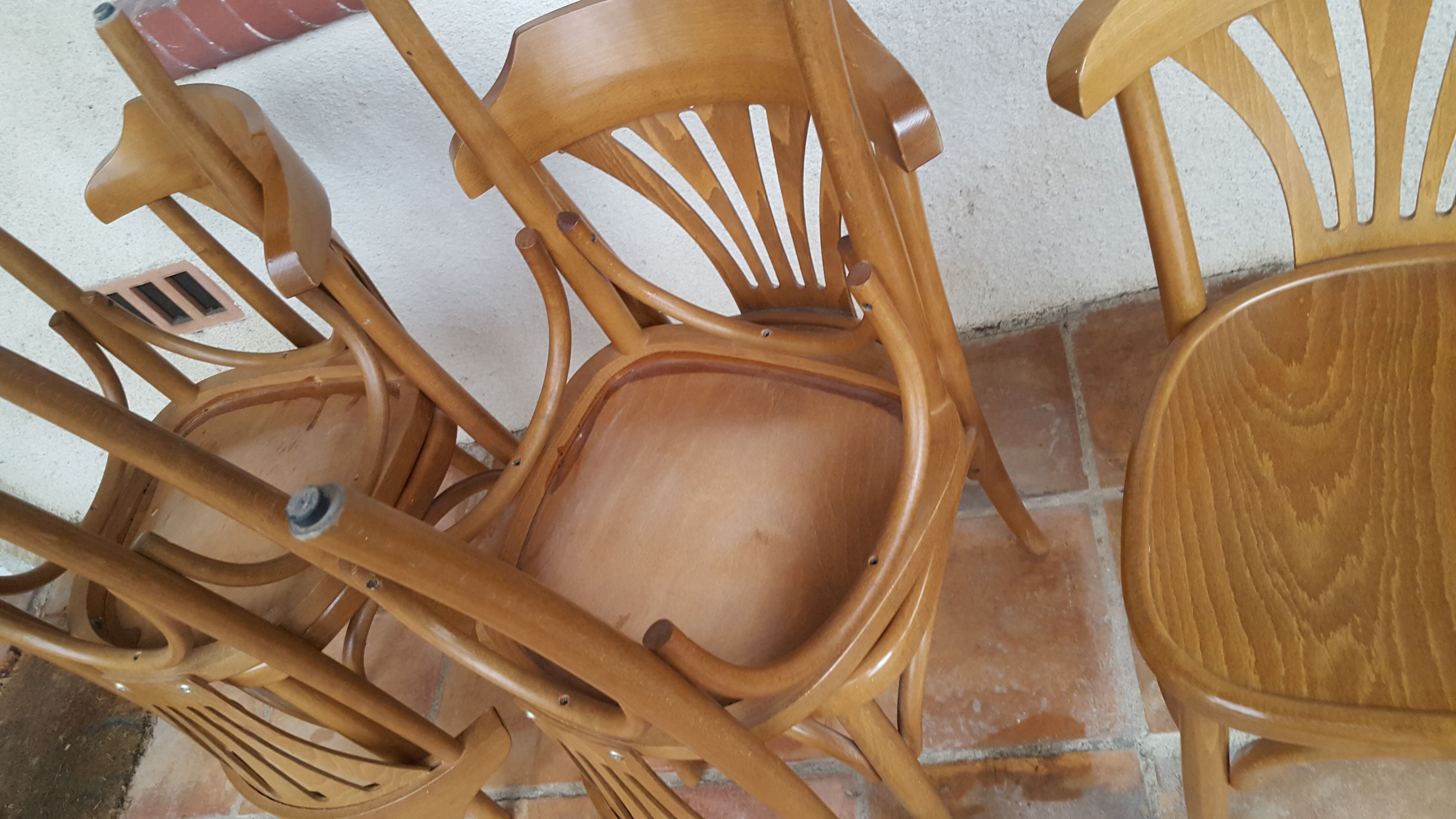 6 wooden bistro chairs