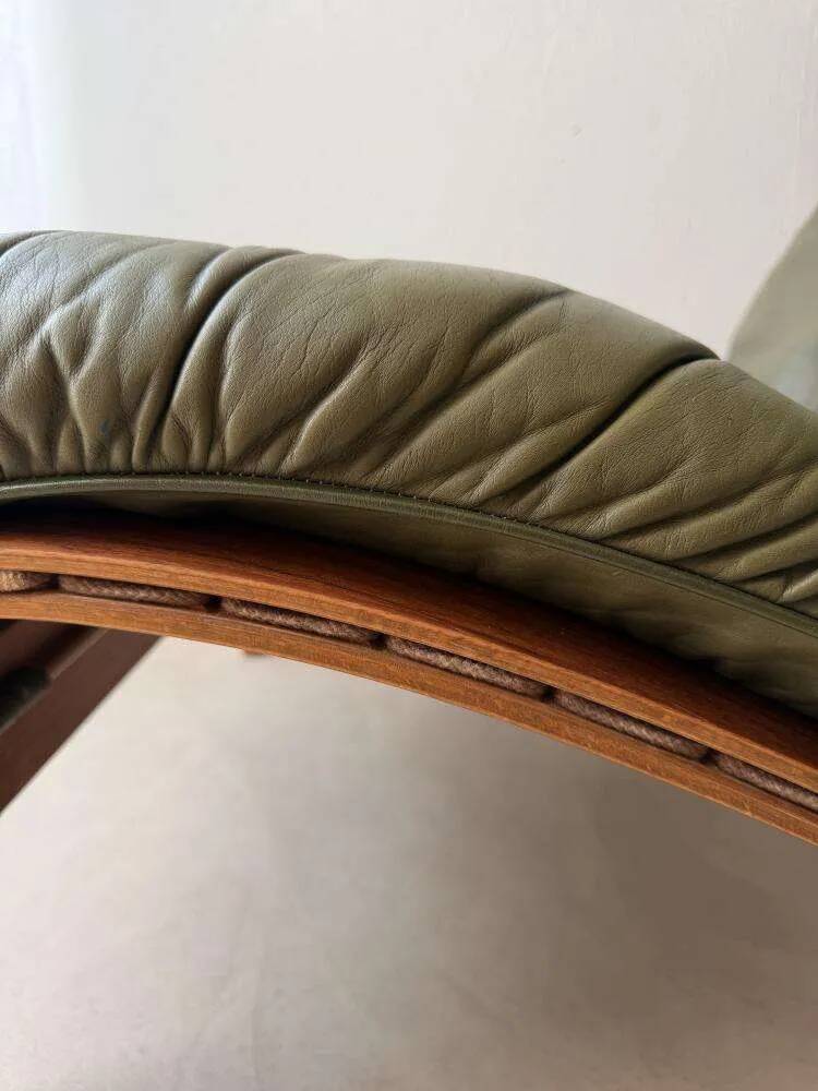 Scandinavian armchair Rybo Rykken Solheim green leather teak