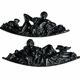 Pair of neoclassical fronton wall sconces in cast iron, elongated figures, 19th century.
