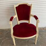 PAIR OF LOUIS XVI STYLE CABRIOLET ARMCHAIRS IN STUDDED RED VELVET FABRIC