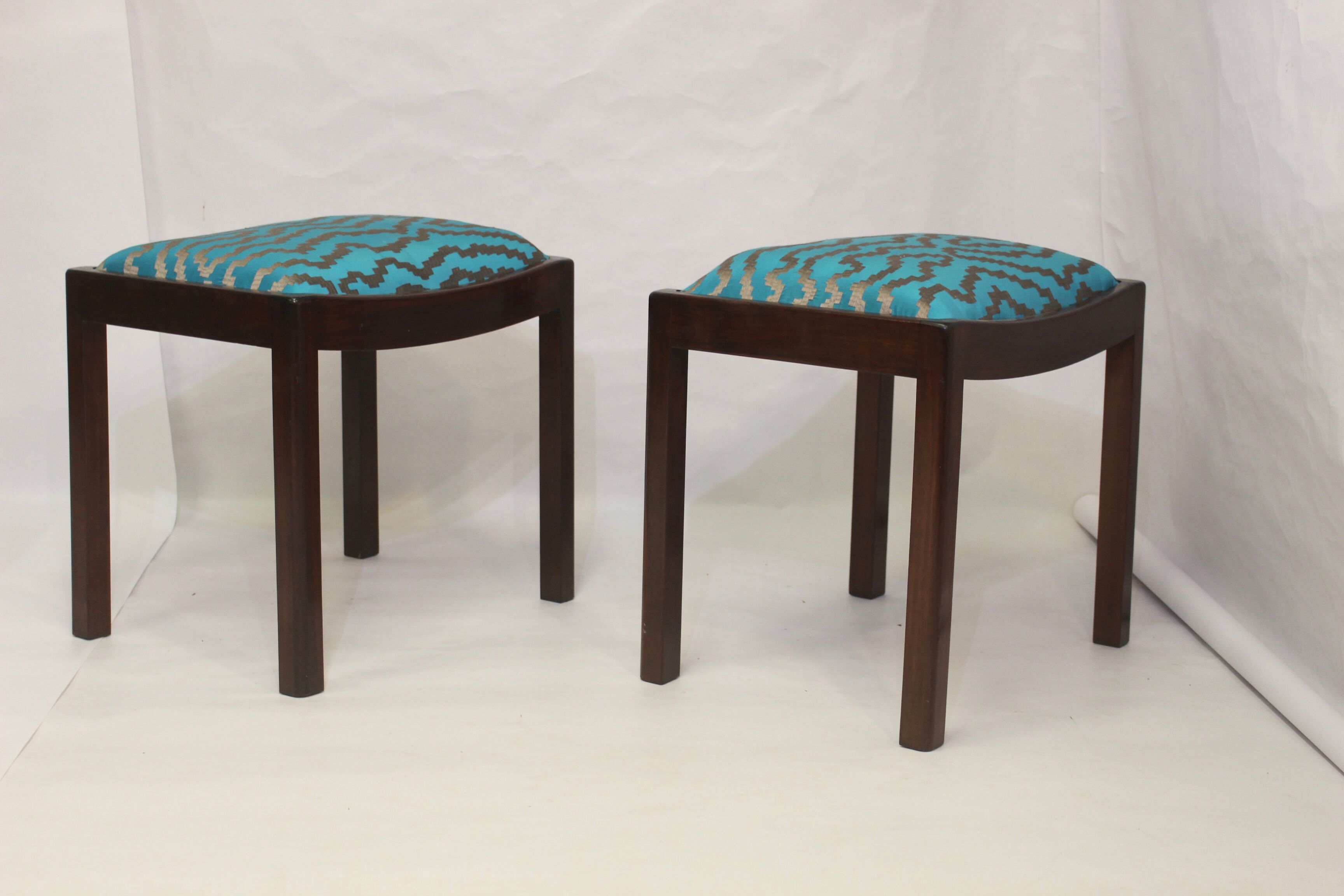 Pair of 50s/60s designer stools in jacquard fabric.