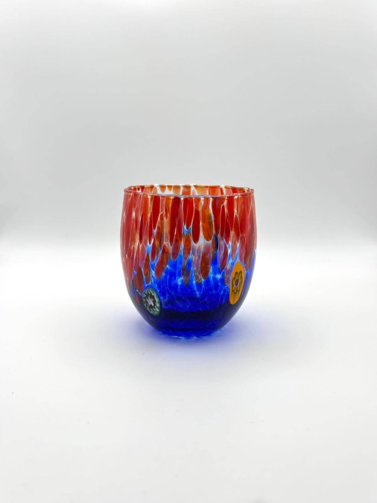 Set of 6 blown glass glasses with Effetre Murano murrine.