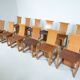 Mid-Century Modern Set of 12 Wood and Leather Chairs, Italy, 1950s