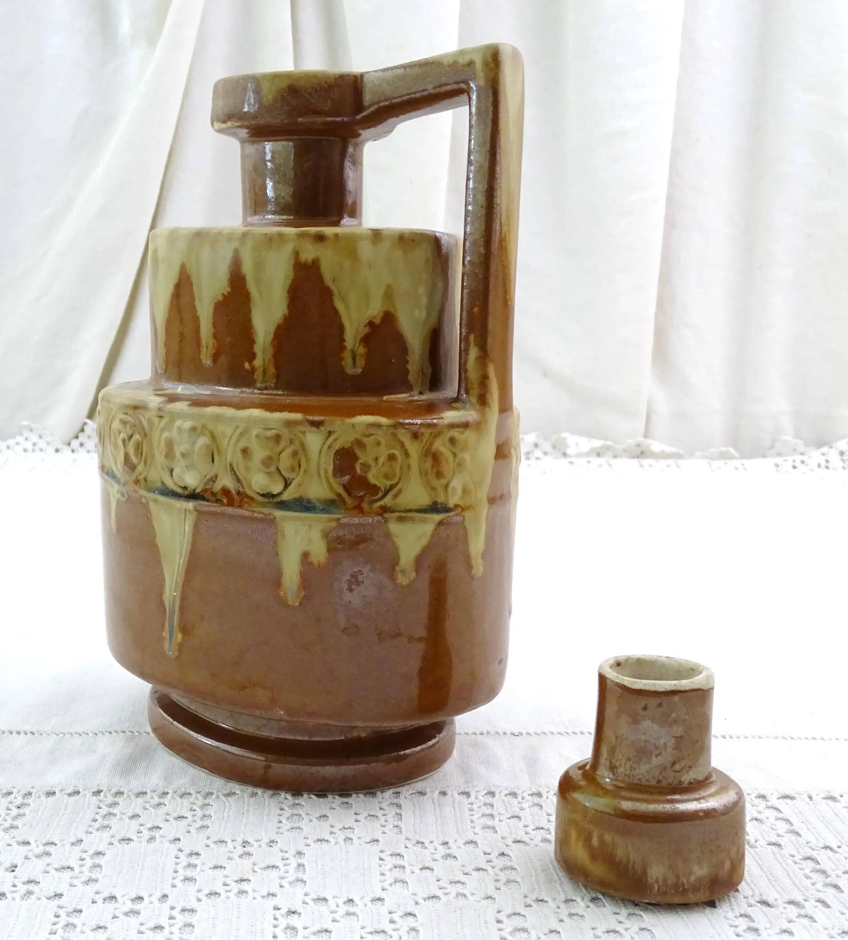 Antique Art Deco bottle, France, ceramic with handle and stopper