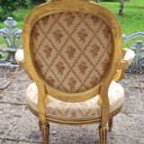 Pair of armchairs medallion in gilded wood Louis XVI style