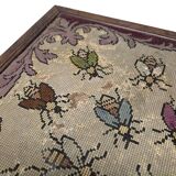 Antique French oak Side Table With Embroidered Top, late 1800s