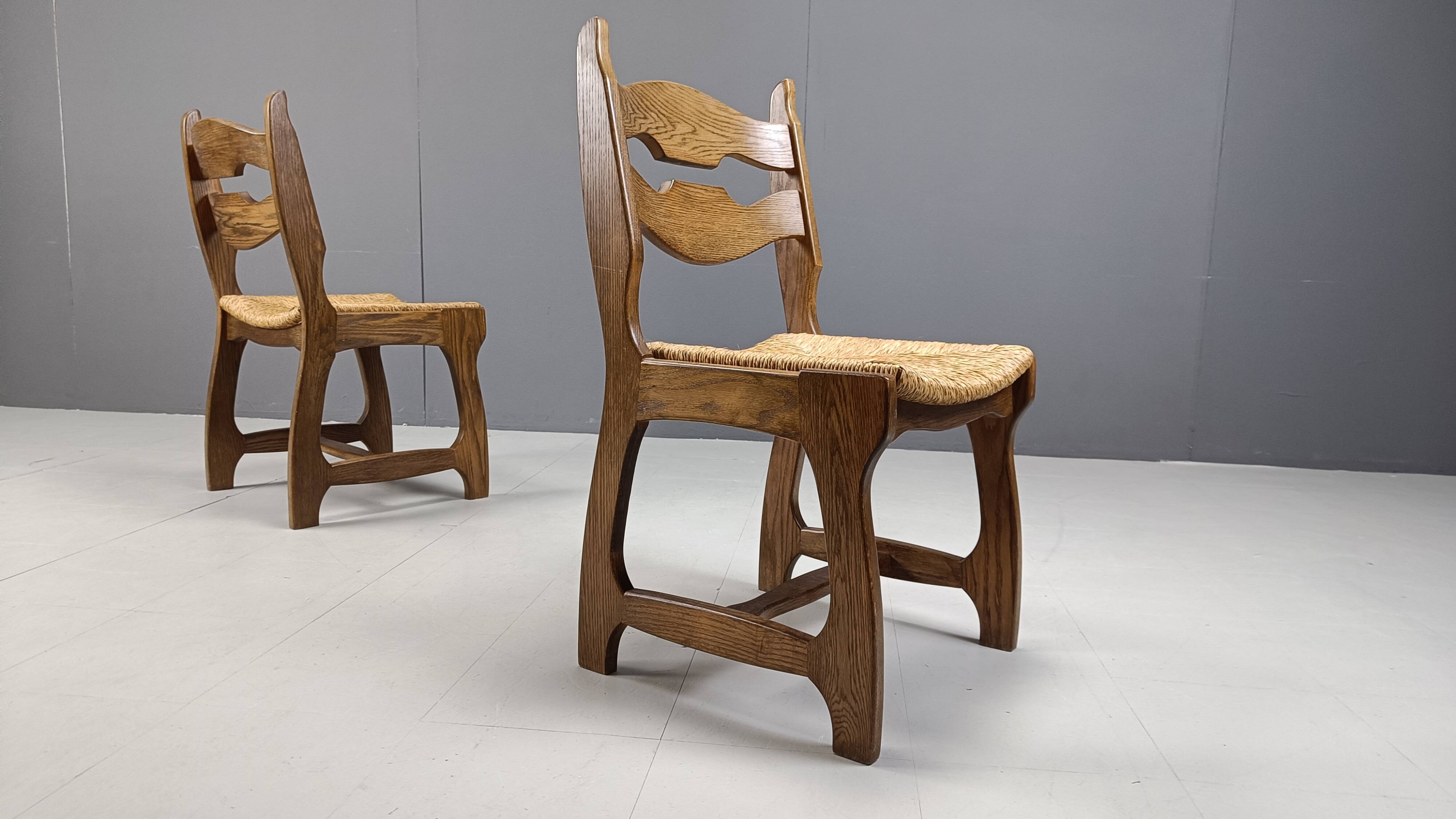 Vintage oak and wicker dining chairs, 1960s
