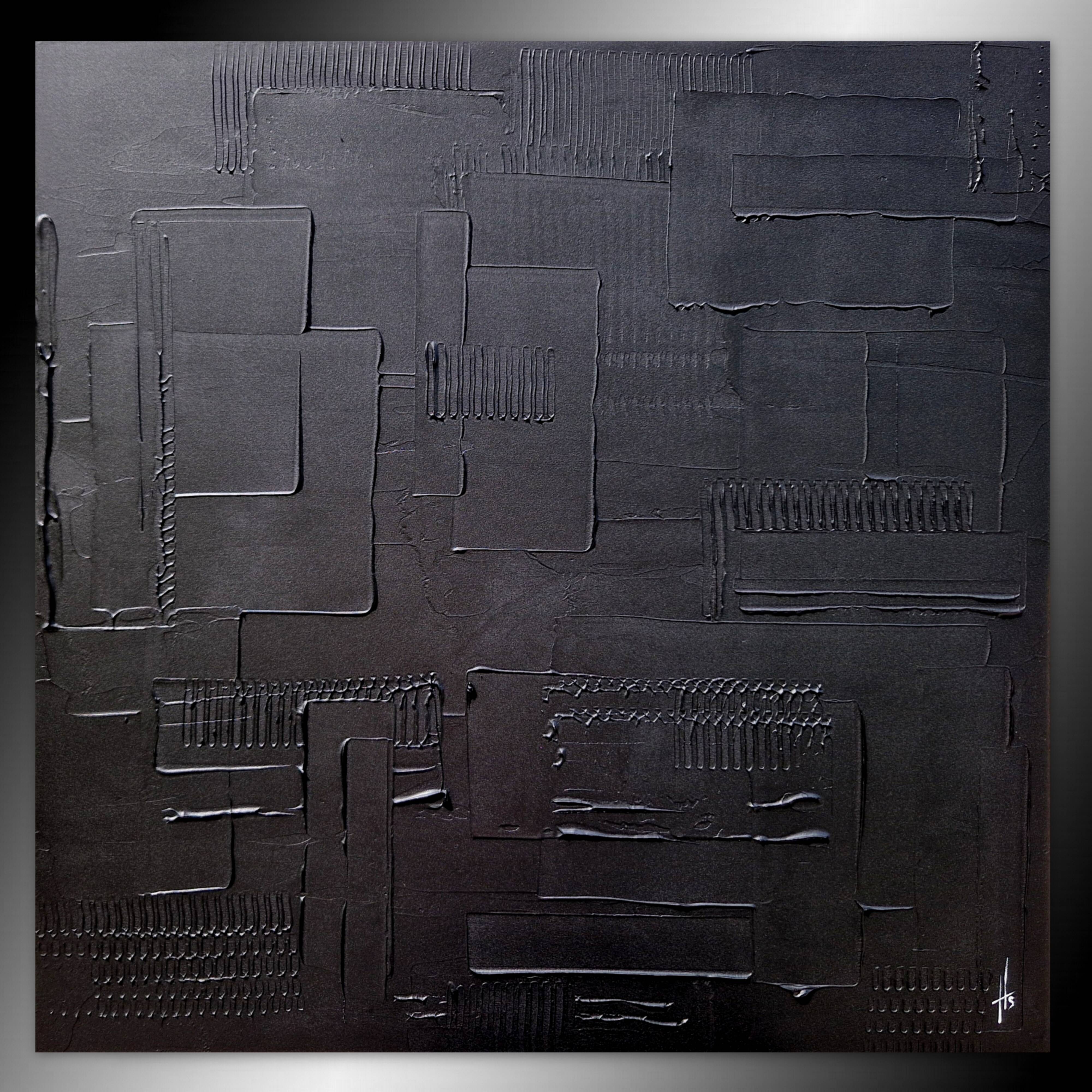 Tableau peinture abstraite monochrome minimaliste noir