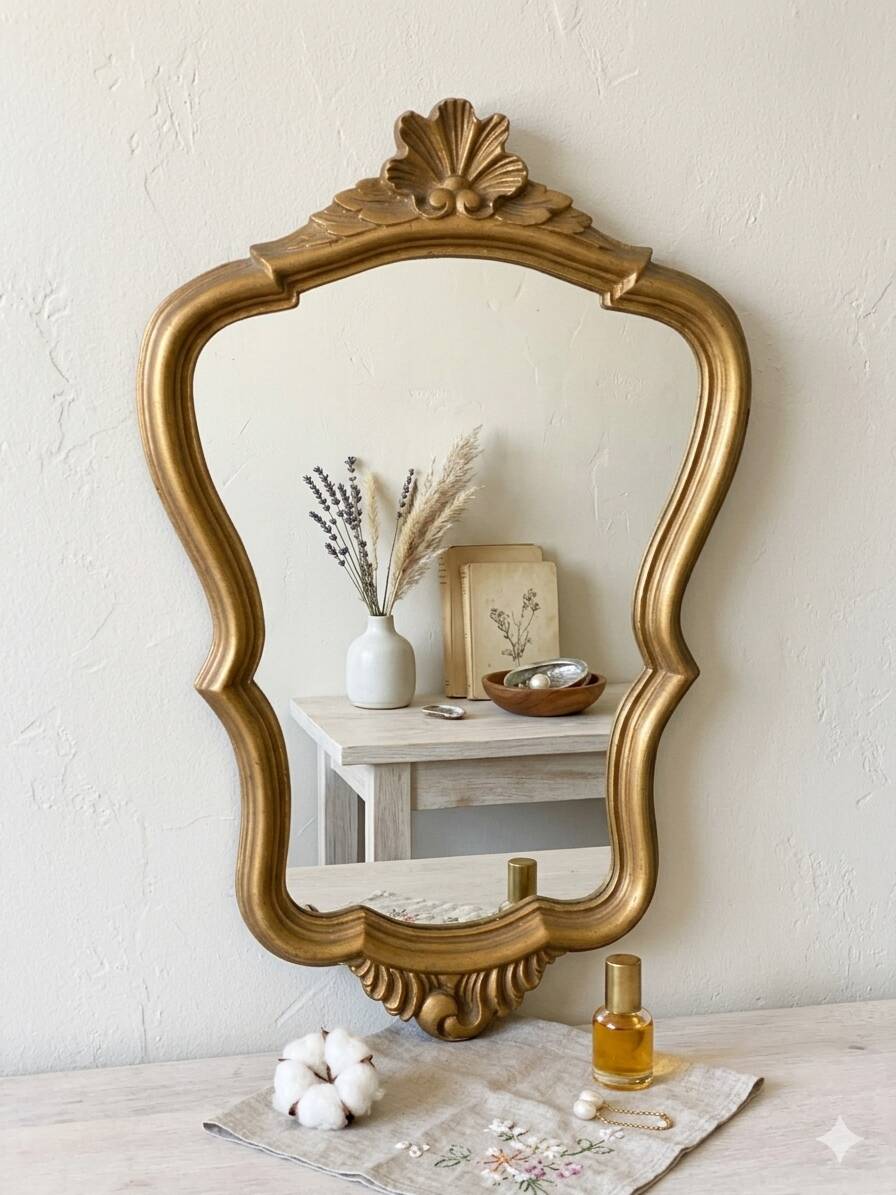 Rare Rococo Courtesy Mirror "Shell" – Patinated Gilding and Patina