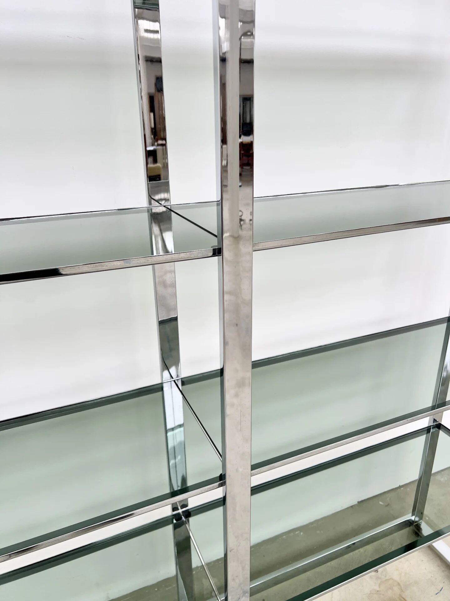 Chrome bookshelf with smoked glass — Italy, 1970s