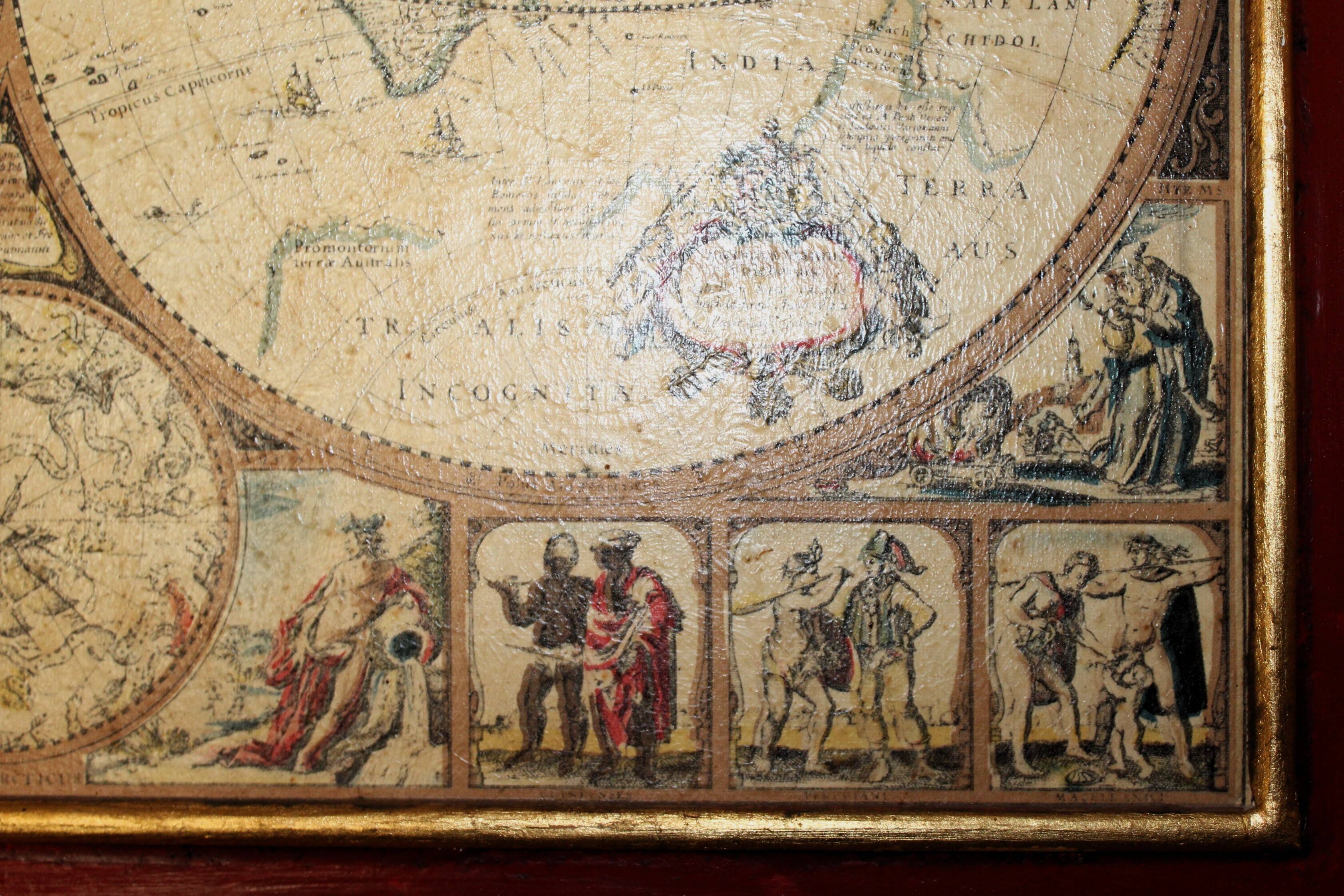 Cadre planisphère vintage reproduction XVIIème