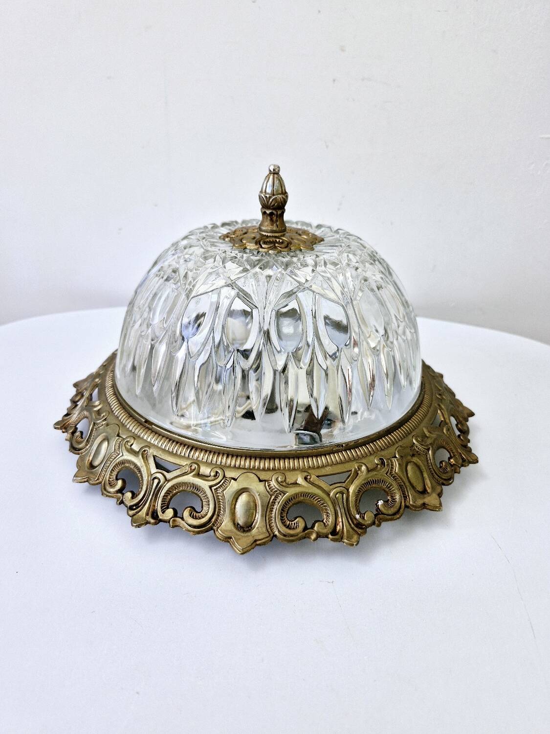 Plafonnier Globe Lampe Ancien En Verre Cerclage Doré 2 Ampoules A Vis