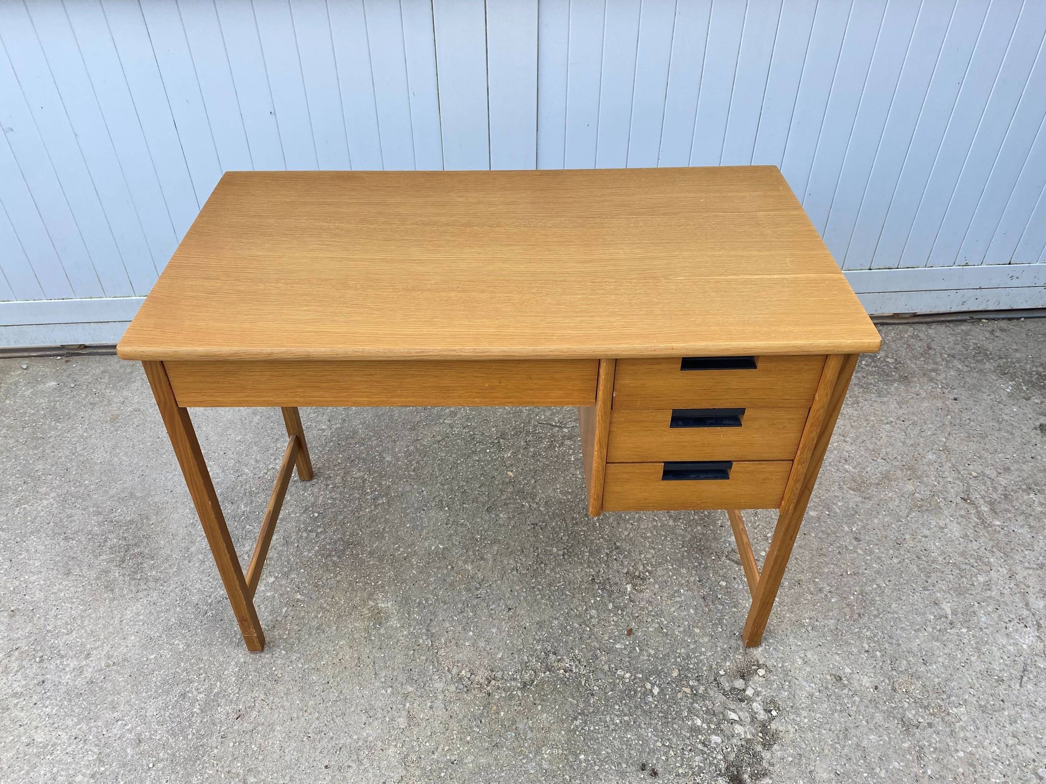 Scandinavian desk in light teak wood with 3 + 1 drawers, vintage from the 60s