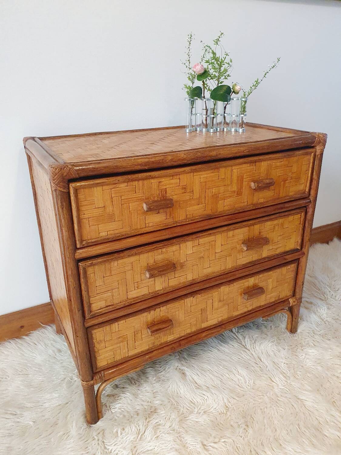 Commode en rotin 3 tiroirs