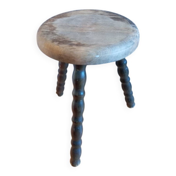Tabouret tripode de berger bois massif 1950