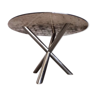 Tripod table chrome foot top smoked glass Roche Bobois by Renato Zevi 1970