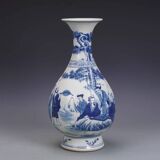 Qing kangxi style blue and white play chess jade pot spring bottle chinese palace gifts