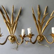 Pair of wheat spike wall lights in gilded metal, 1970s