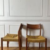 Pair of Scandinavian teak and rope chairs
