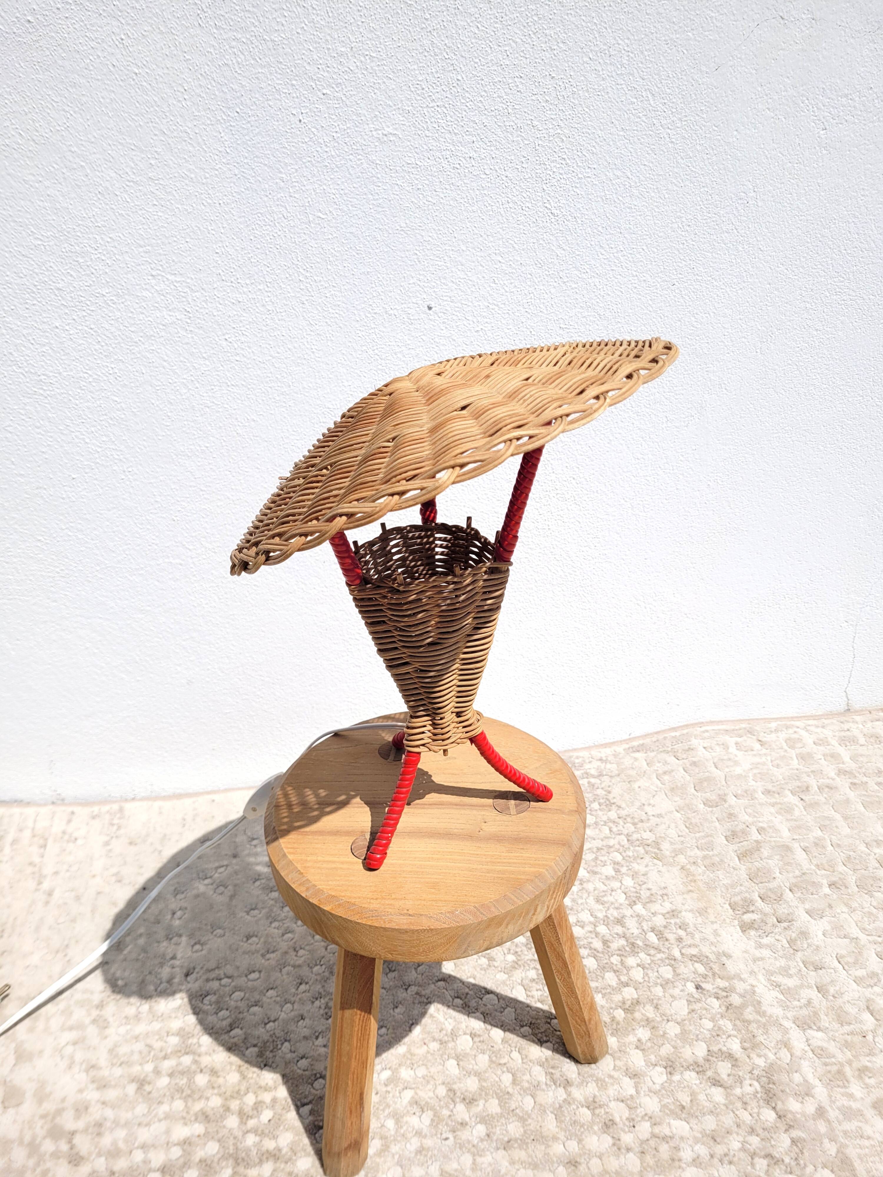 Rattan lamp scoubidou 1960