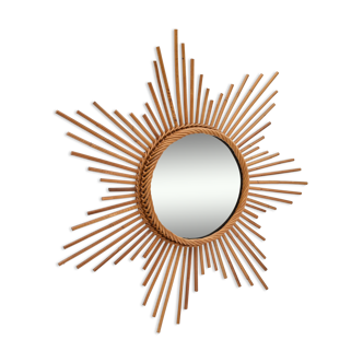 Miroir vintage soleil en rotin 68cm