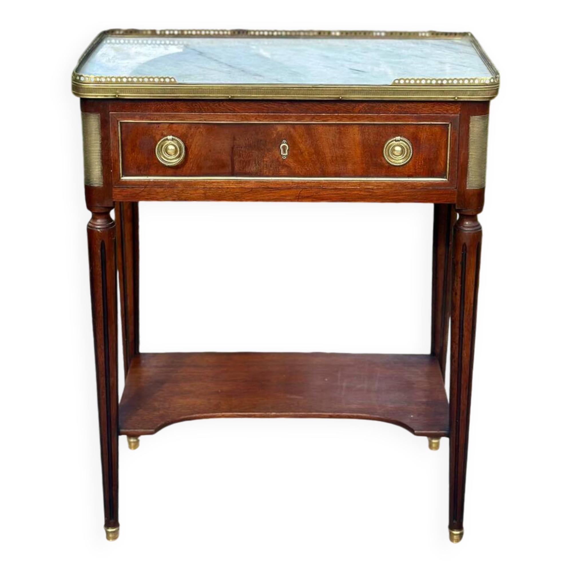 Small console in mahogany and gilded bronze, Louis XVI style. 19th century period.