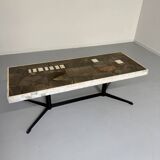 Ancienne table basse en pierre mosaïque design années 70 pied métal vintage