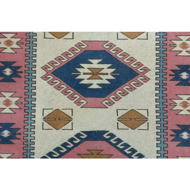 1970s Vintage Turkish Hand-Knotted Wool Cotton Pink Area Rug 120x176