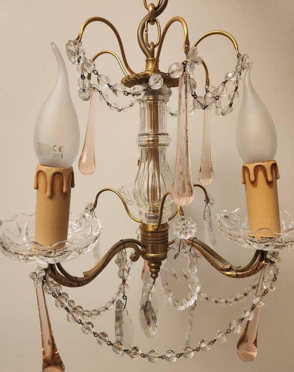 Antique brass chandelier with pendants
