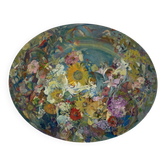 Oil on oval canvas "Flowers"