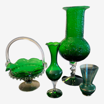 Série de 4 vases vintage en pâte de verre années 60-70