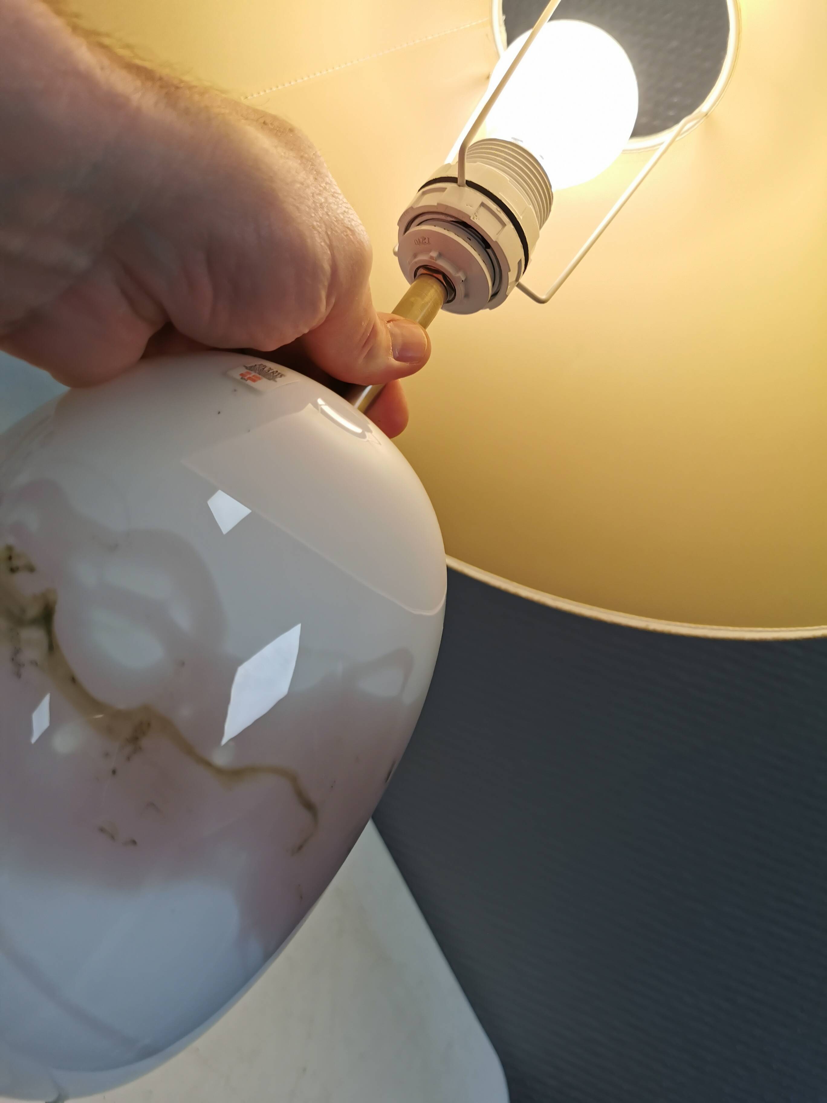 Sakura table lamp white/ pink glass, by Michael Bang for Holmegaard Denmark