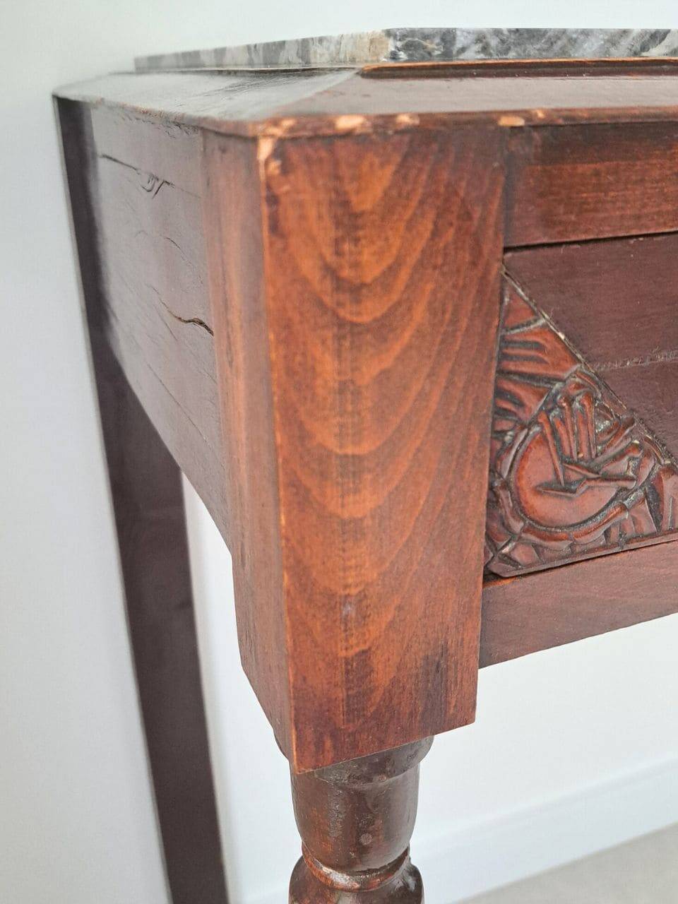 Art Deco Wooden and Marble Console Table