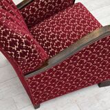 1960s, Danish armchair, cherry-red furniture velour, oak wood.