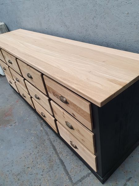 Old craft furniture with drawers façade and oak top