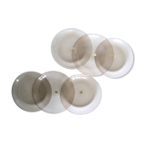 Set of 6 flat plates Arcoroc, in gray smoked glass, vintage French