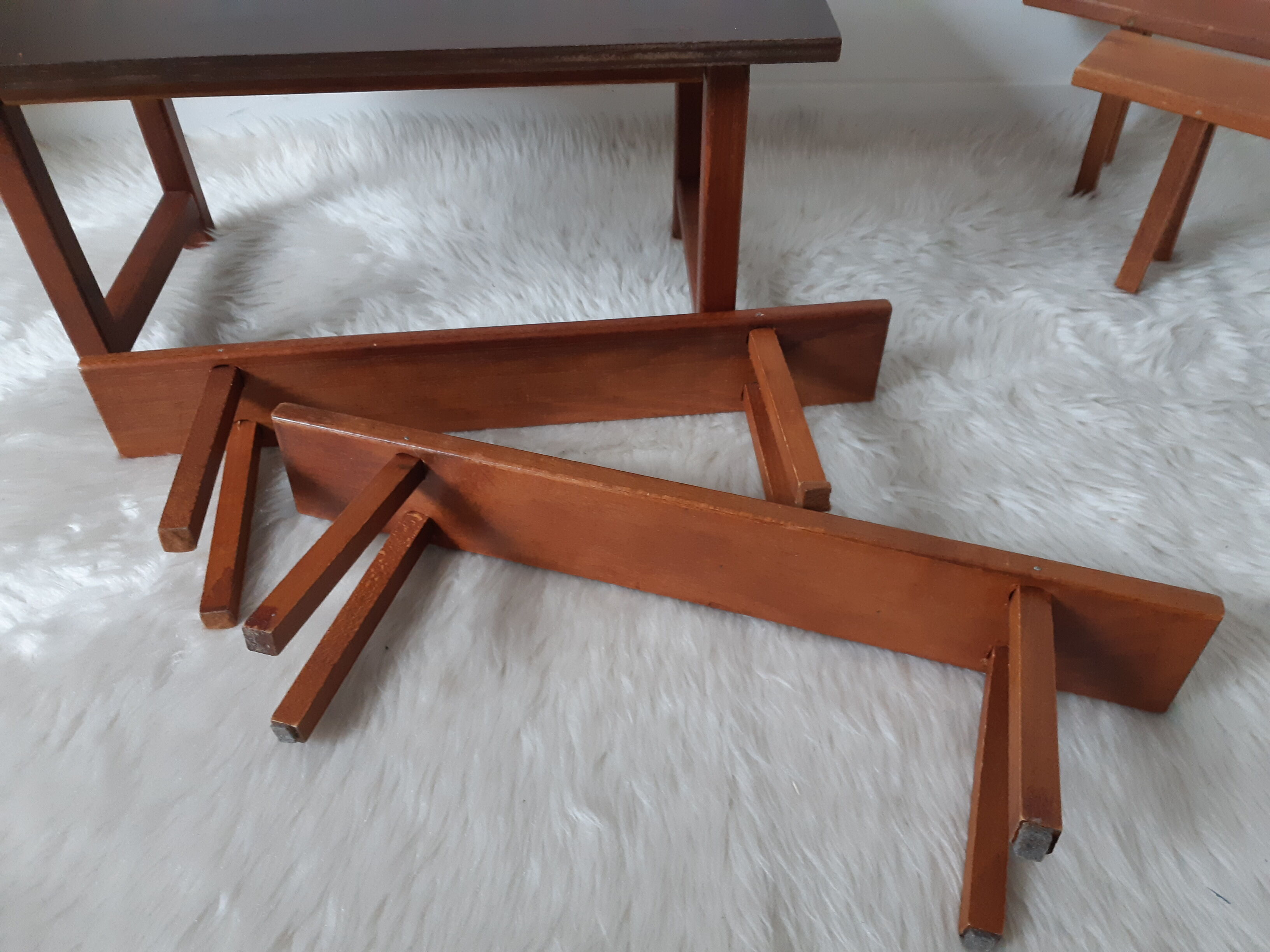 Vintage doll table and chairs, wooden, living room Dejou doll