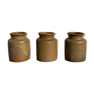 Lot of 3 old enamelled sandstone pots