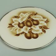 Assiette à gâteau en céramique et métal décor prune art déco
