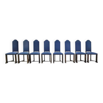Set of 8 wooden and fabric chairs