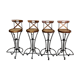 Bar chairs/stool (4) made of wood and wrought iron canned seats