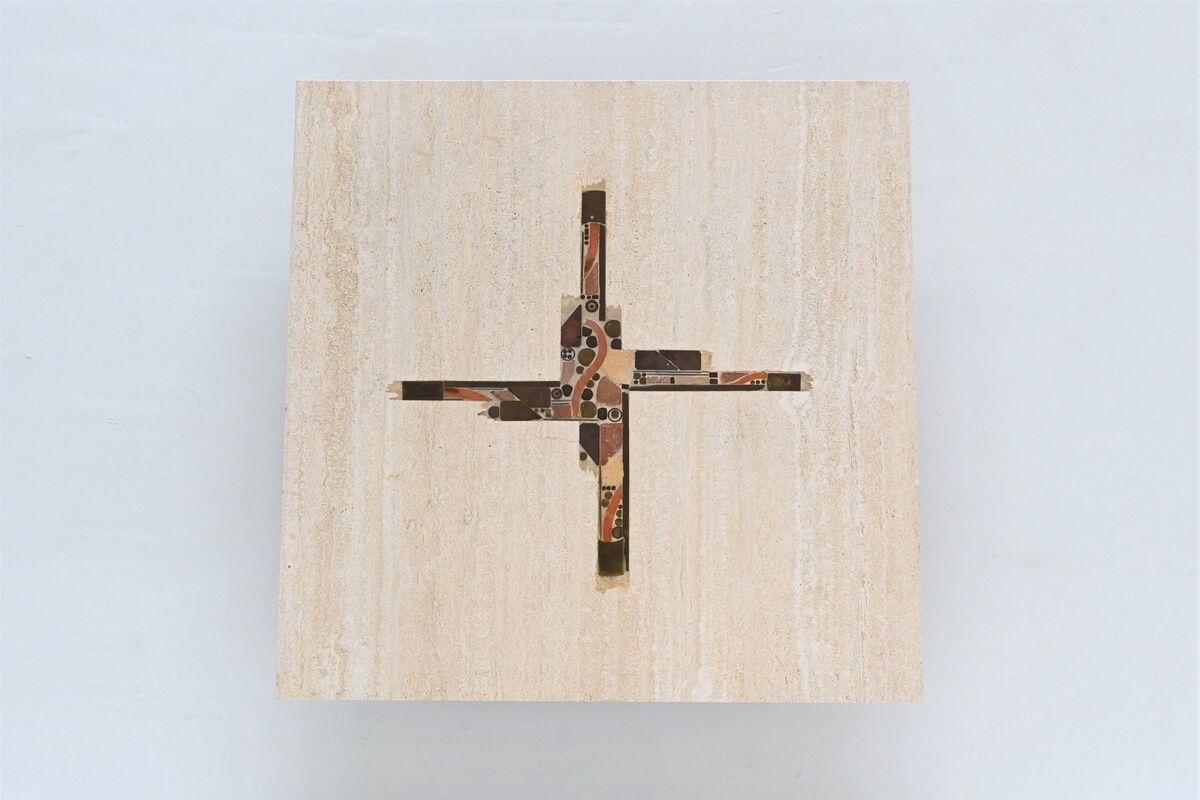 Paul Kingma artwork coffee table in travertine, The Netherlands, 1980