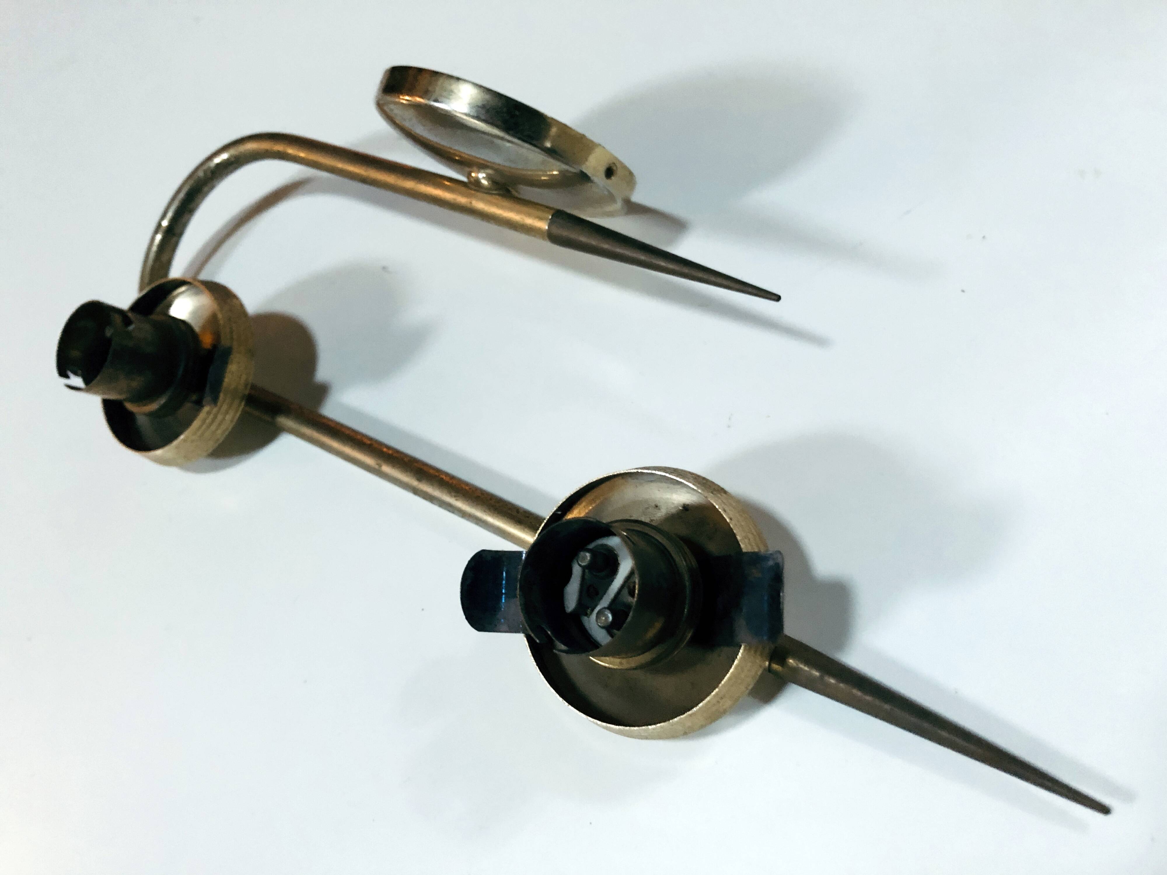 Vintage double wall light • steel, brass & glass • 1950