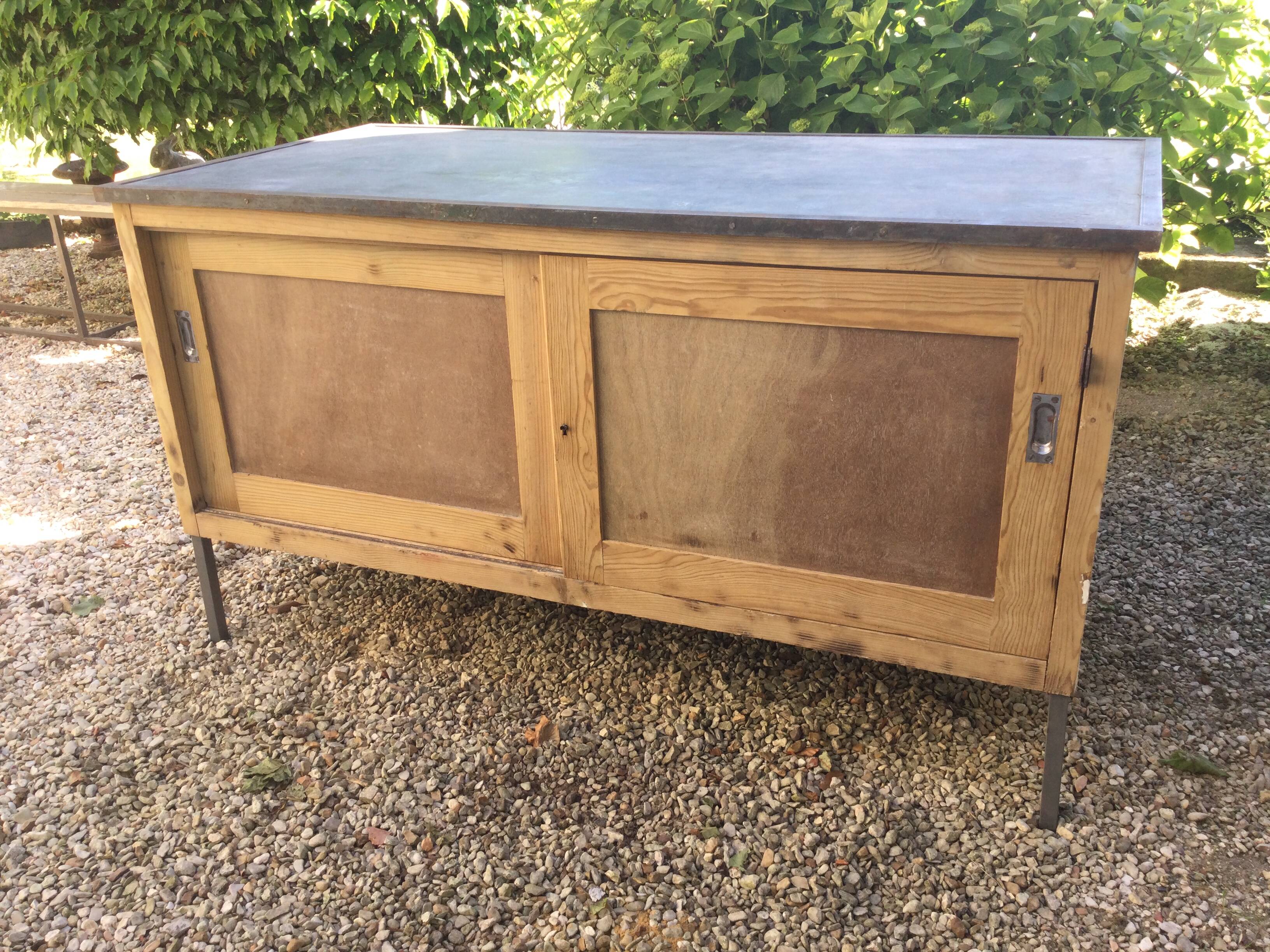 Antique workshop cabinet with sliding doors