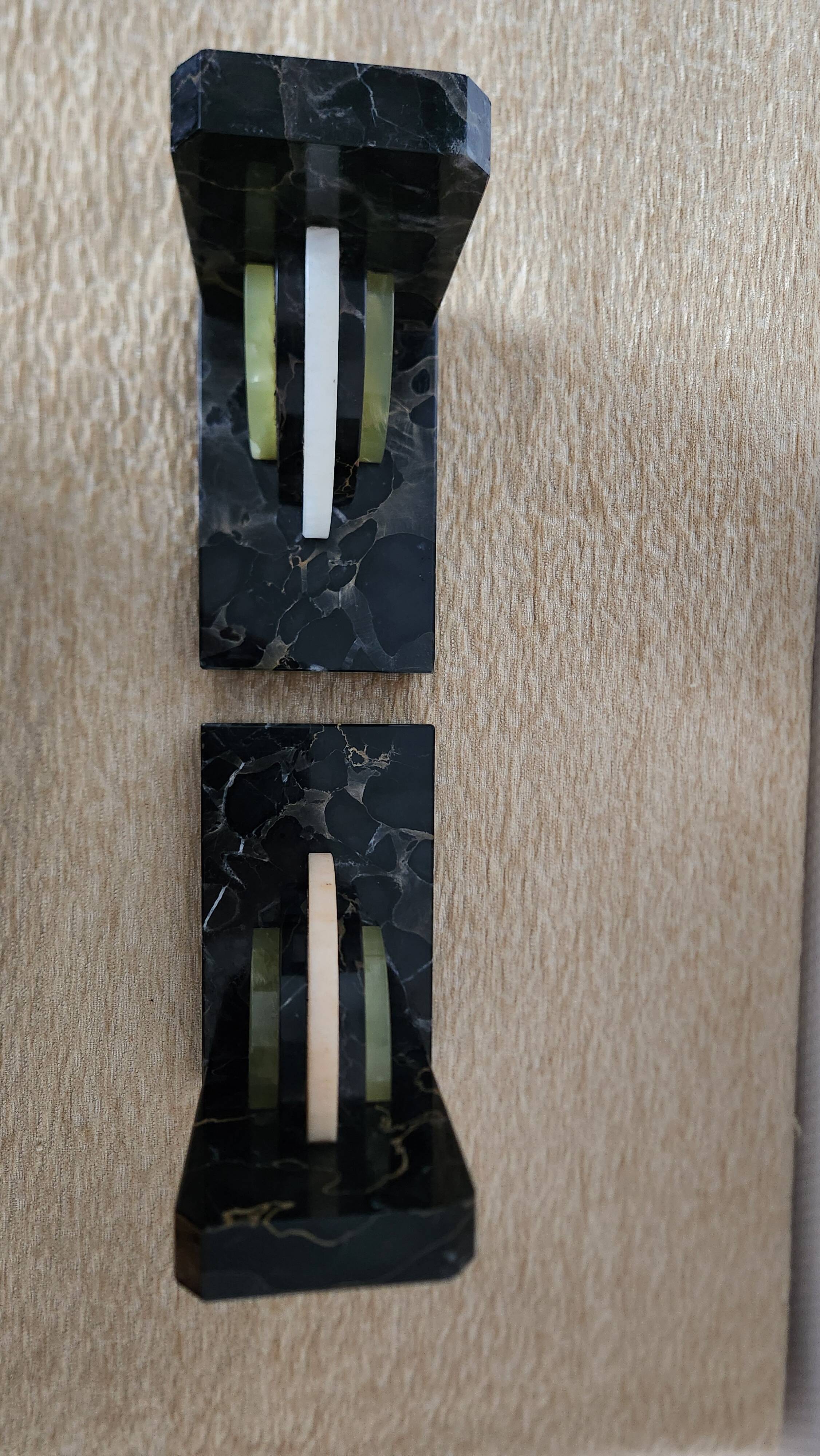Art Deco pair of bookends in marble and green onyx – 1930s-1950s